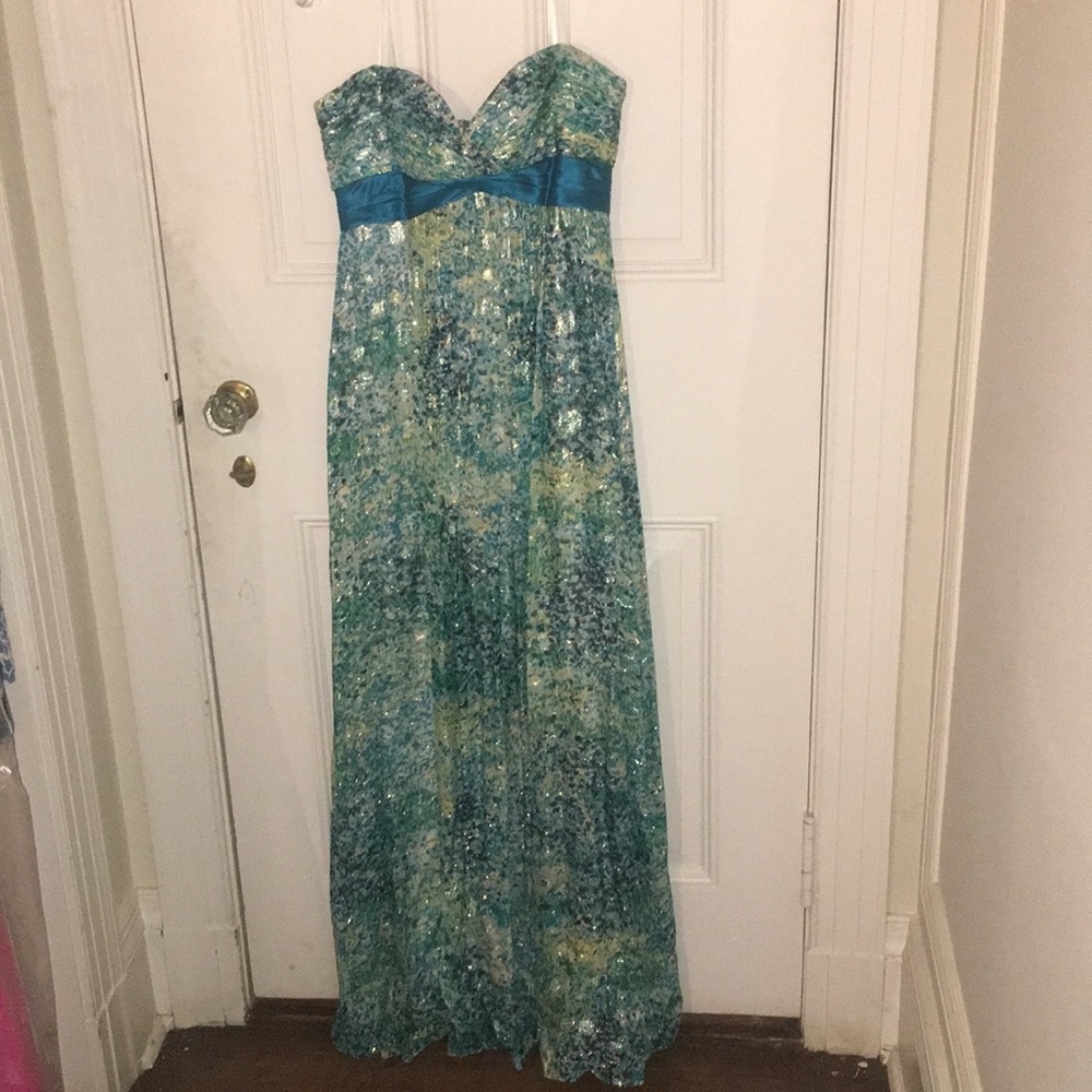 BCBG Maxazria Dress Blue Long Gown 8 Kai Strapless